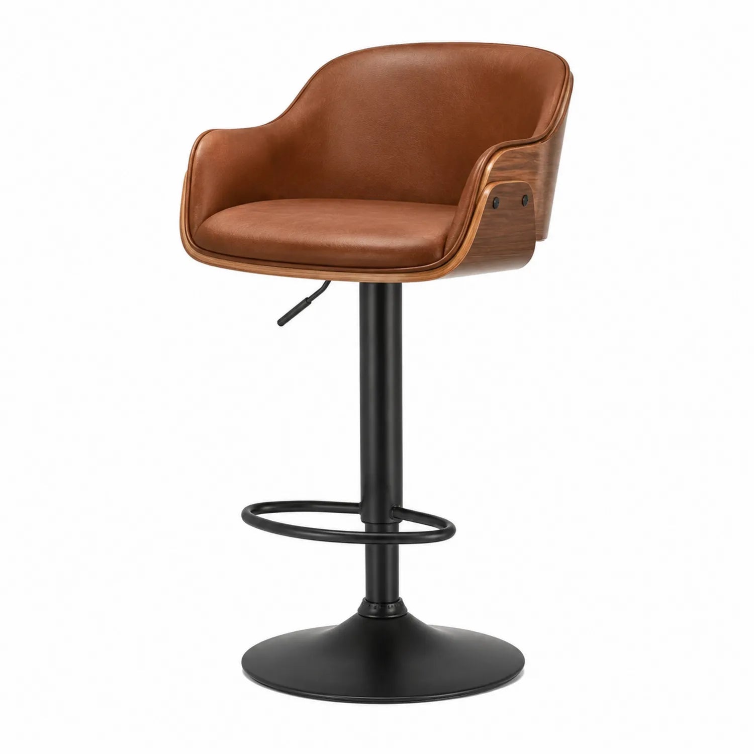 Barhocker aus Holz und Metall mit PU-Leder Braun