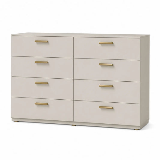 Kommode mit 8 Schubladen MDF Beige mit goldfarbenen Griffen