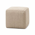 Quadratischer Strick-Fußhocker Baumwolle Beige 40x40x40 cm