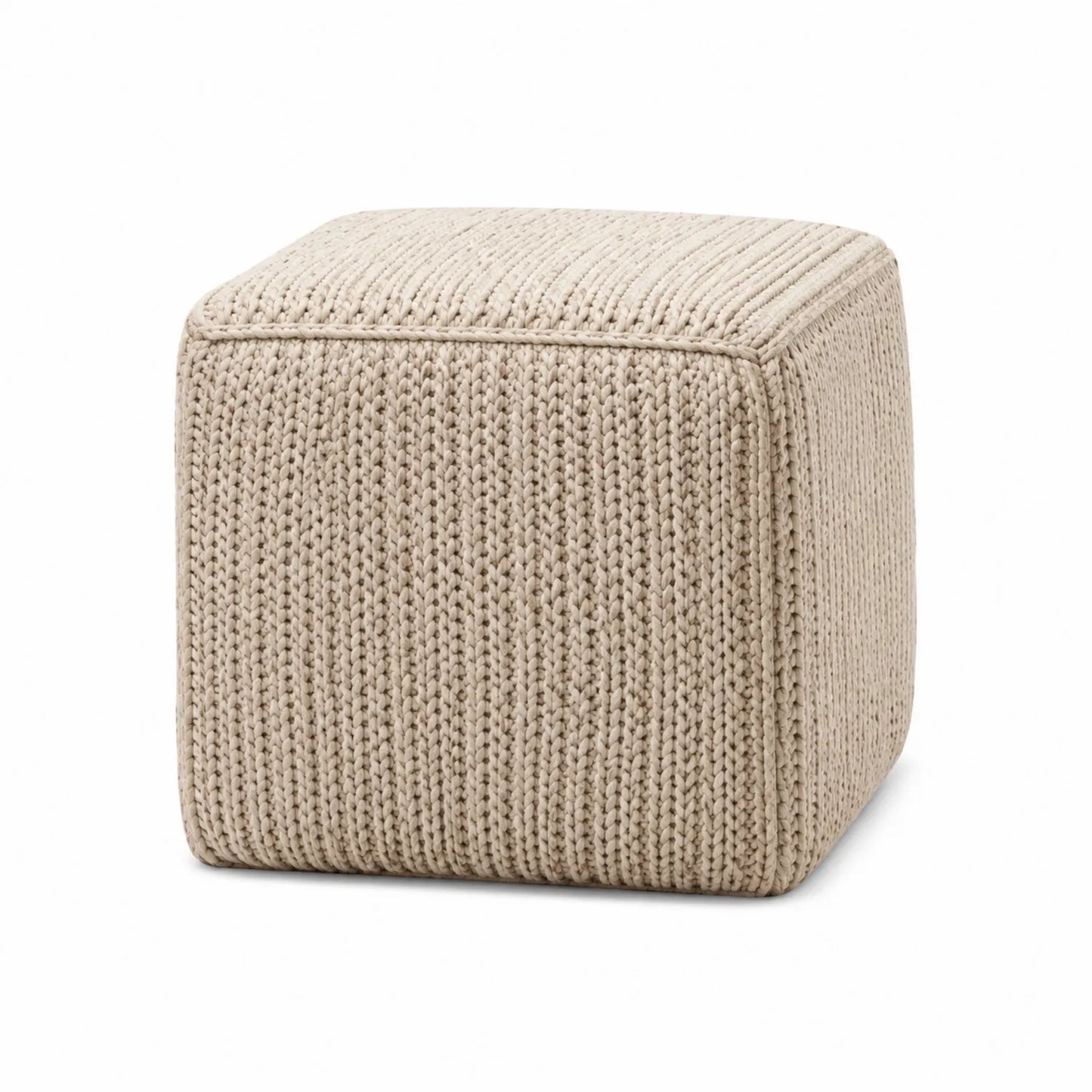 Quadratischer Strick-Fußhocker Baumwolle Beige 40x40x40 cm