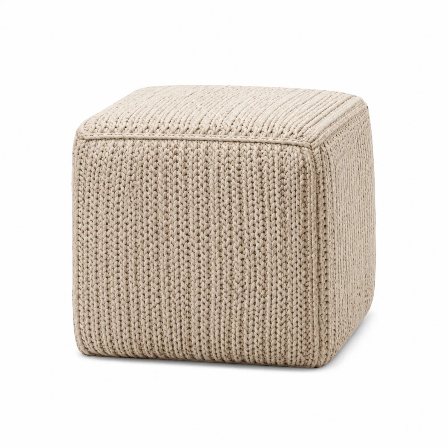 Quadratischer Strick-Fußhocker Baumwolle Beige 40x40x40 cm