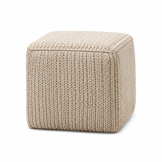 Quadratischer Strick-Fußhocker Baumwolle Beige 40x40x40 cm
