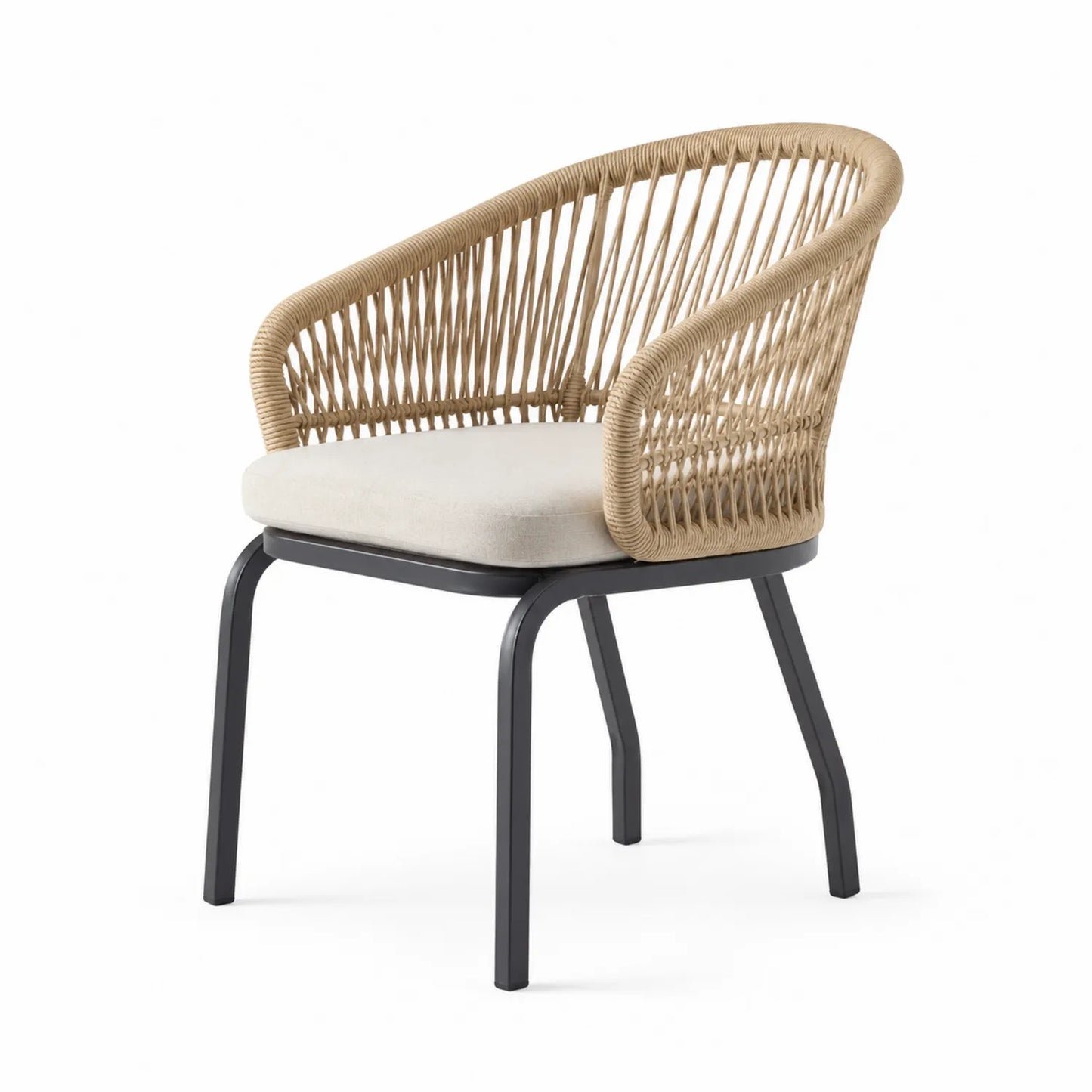 Outdoor-Stuhl aus Aluminium und Kunststoffgeflecht in Beige mit Kissen