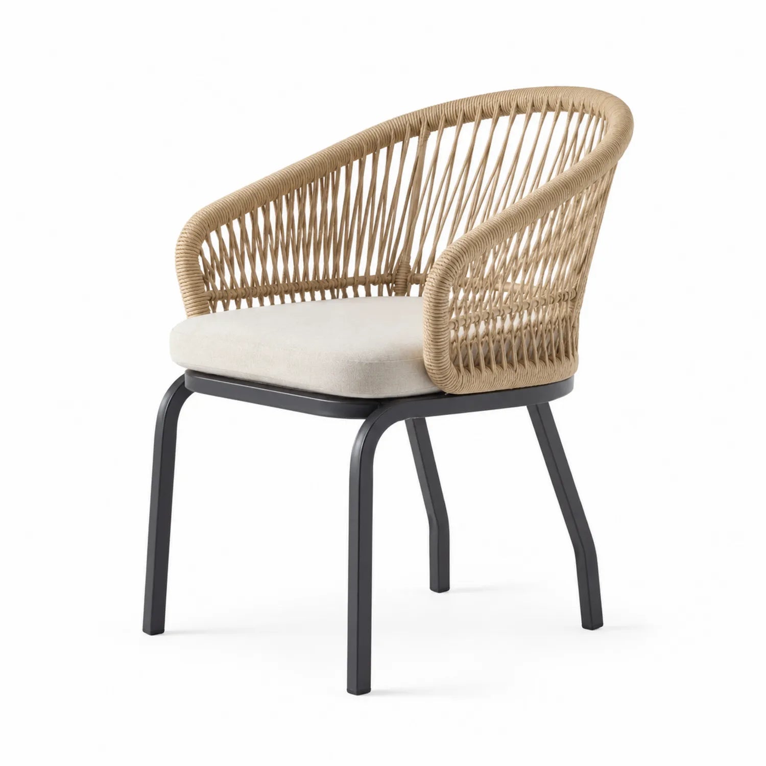 Outdoor-Stuhl aus Aluminium und Kunststoffgeflecht in Beige mit Kissen